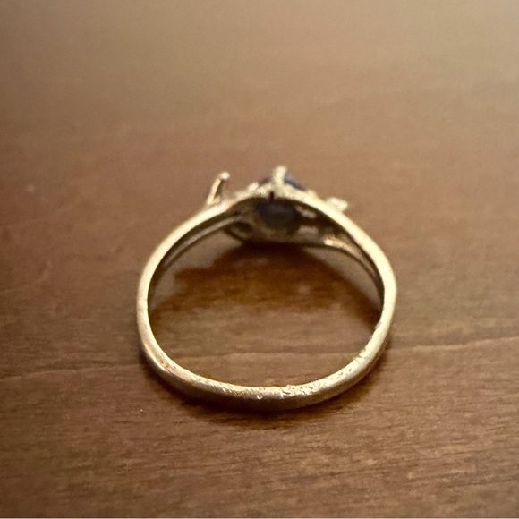 10kt solid white gold 4.6mm blue star sapphire natural diamond leaf ring sz 6.5 - Picture 9 of 13